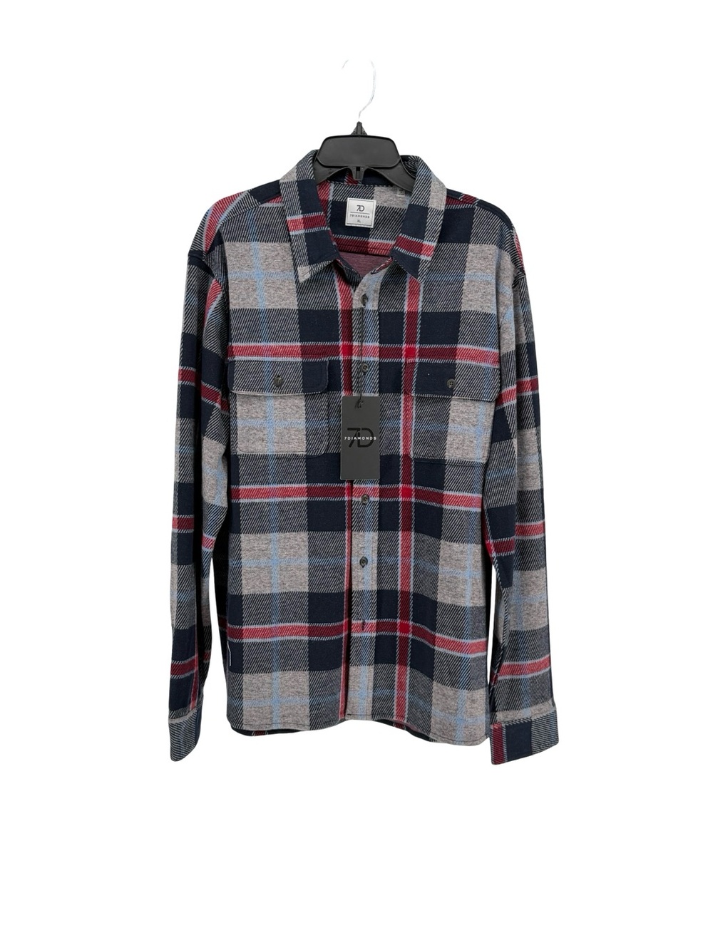 7 Diamonds Men's Plaid Button-Down Shirt - Navy, Gray & Red Size XL